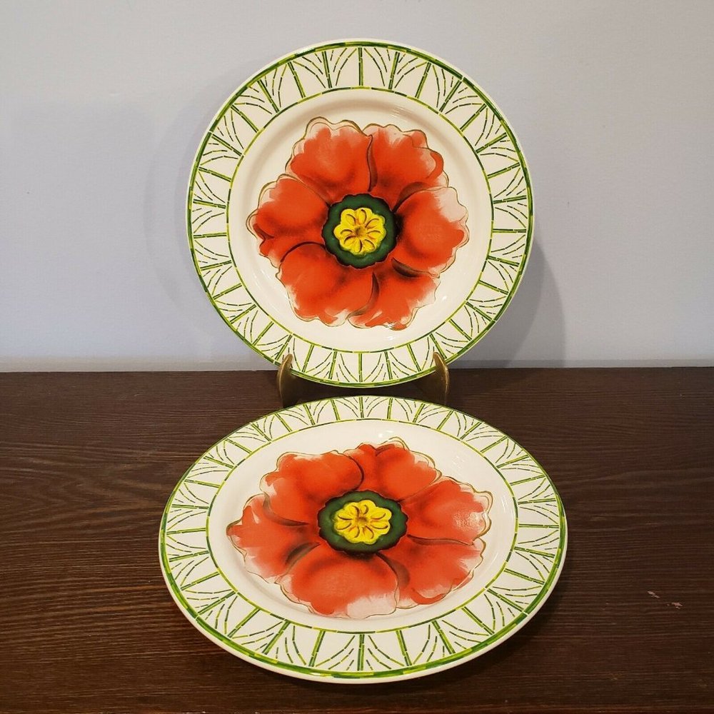 Metropolitan Museum of Art Red Poppy 8" Salad Plates MMA Made in Portugal Set 2